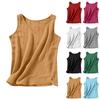 Women's Fashionable Casual V-Neck Hem Slit Sleeveless Tank Top  Cotton-Linen Blend