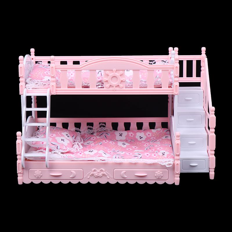 Dollhouse Miniature Simulation European Princess Double Bed Doll Furniture Toys