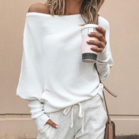 Women Sweater Off Shoulder Raglan Sleeve Pullover Knitted All Match One Shoulder Top for Daily Wear