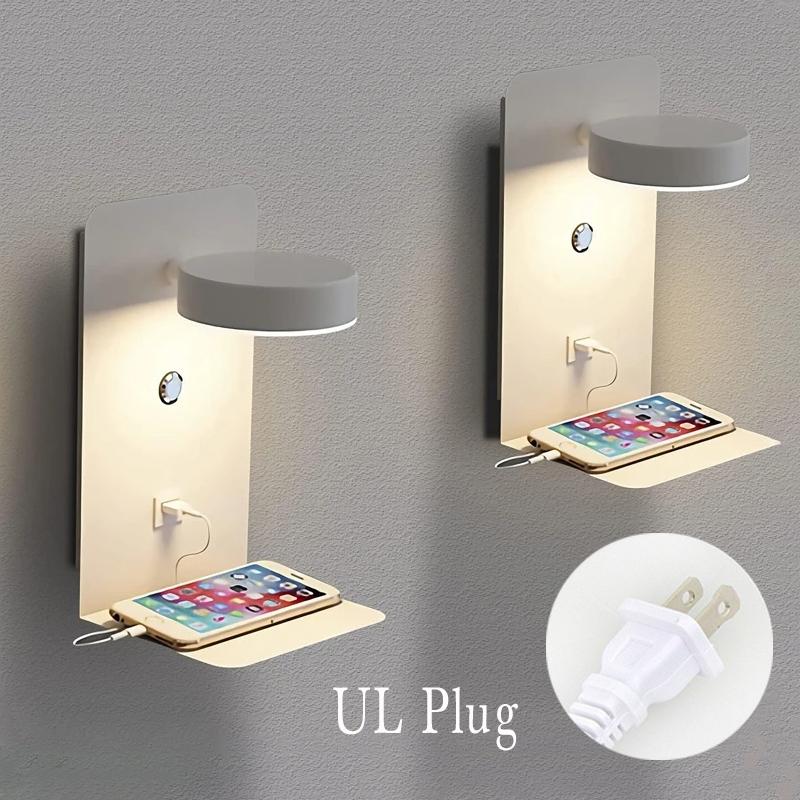 Indoor Wall Lamp 9W Touch Switch 3 Tone Light EU/UL Plug Cable USB Charging 350 ° Rotating LED Living Room Bedroom Study Lighti