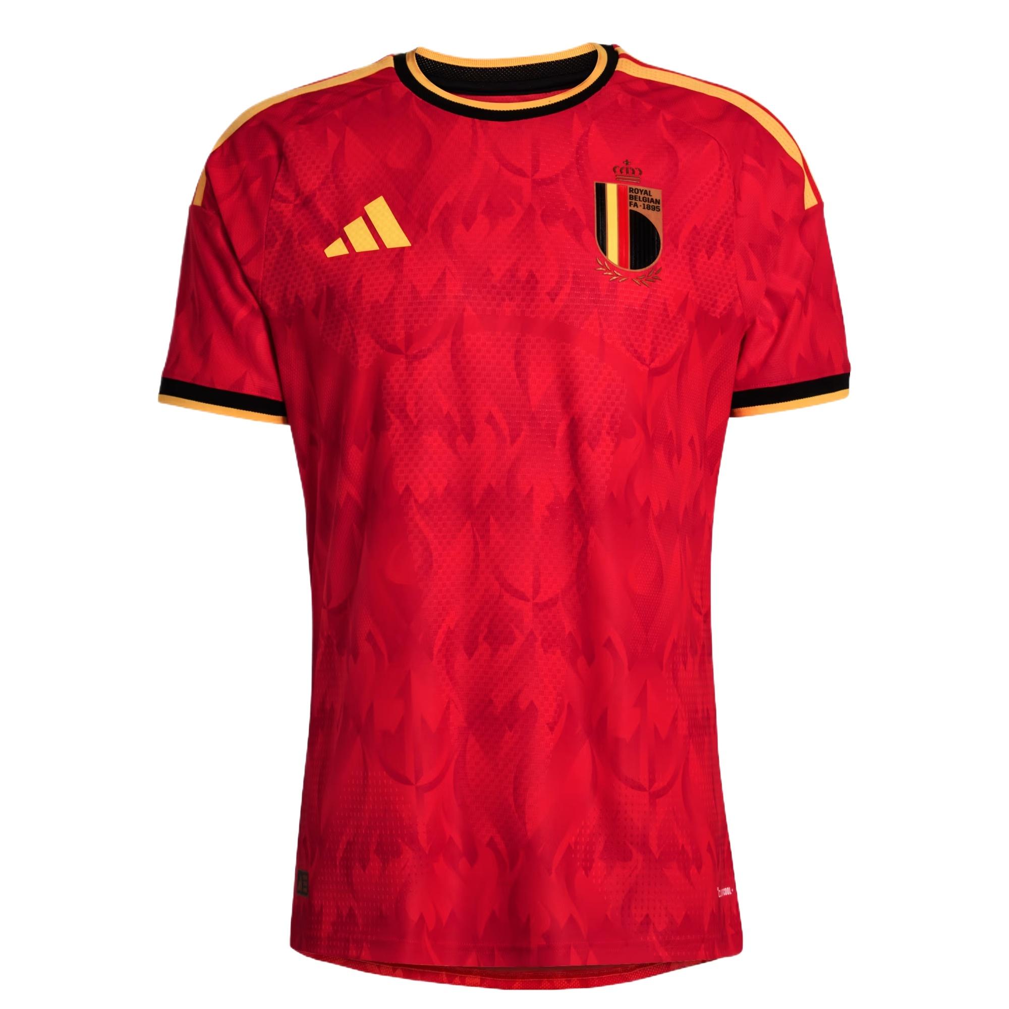 adidas Belgium 26 Home Authentic Jersey Asia Sizing Red Bold Gold Men s JM8378 M