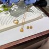 Brushed Craft Small Golden Bean Necklace Stud Earrings Vintage Irregular Clavicle Chain Premium Set