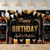 2D Elegant Black and Gold Backdrop, Whiskey Theme "Happy Birthday" Background for Cocktail Parties