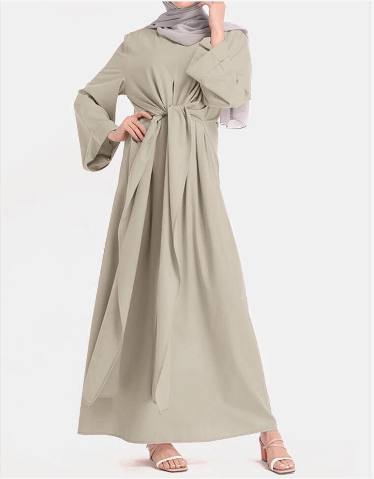 Available: 2022 Vintage Solid Color Muslim Long Dress - Elegant High Waist Pullover Design