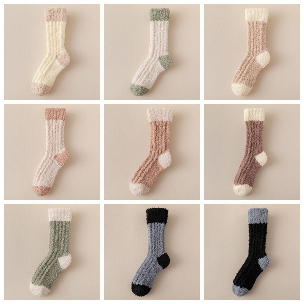 3Pairs Winter Coral Fleece Socks Sleeping Mid Tube Socks Women Kawaii Floor Plush Socks  Winter