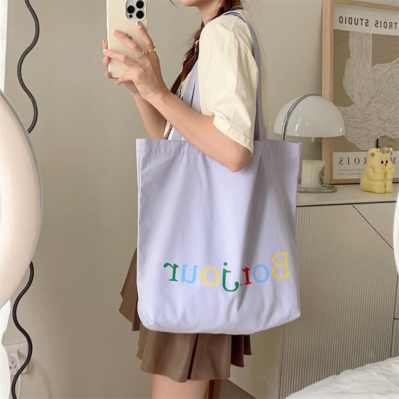 1 Canvas Bag Summer Alphabet Print Tote Bag Student Dress Book Large Capacity Literary Canvas Women's Bag