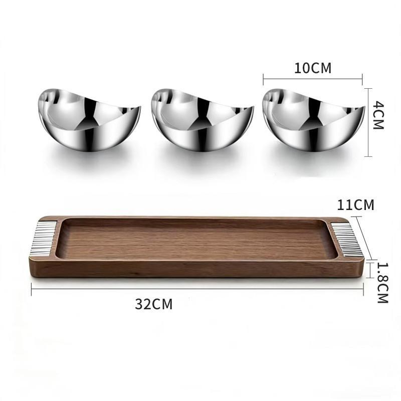 Wooden Tray, Snack, Nut Platter, Mirror Stainless Steel Bowl, Pudding Bowl, Fruit Plate, Seasoning Bowl, Tableware, Kitchenware