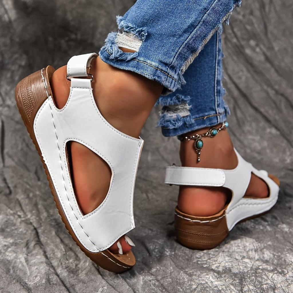 Women's Solid Color Wedge Heeled Sandals, Casual Open Toe Platform Shoes, Comfortable Ankle Strap Sandals