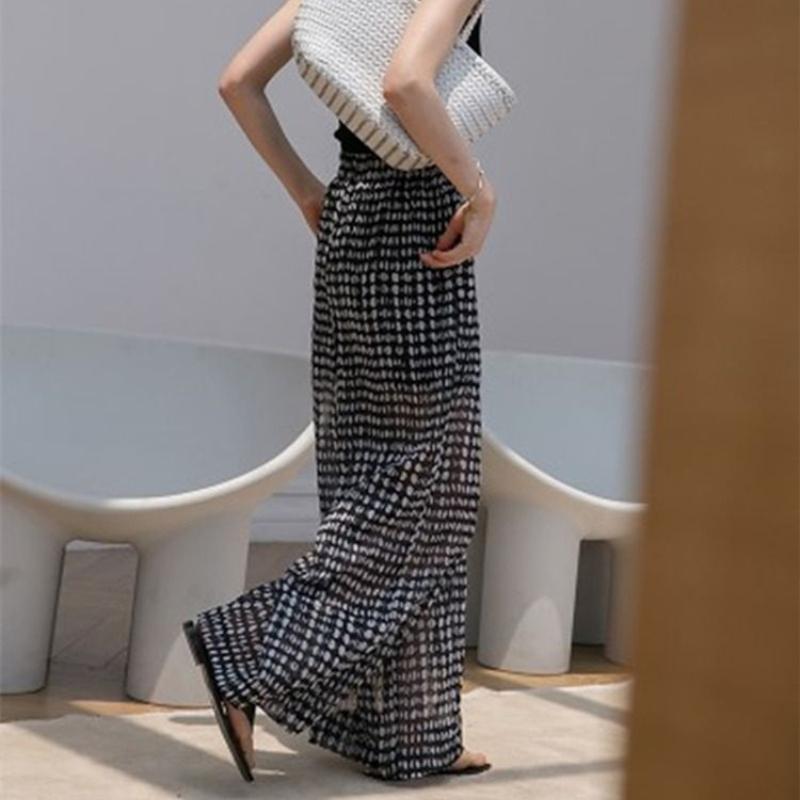 Polka Dot Wide Leg Pants Women's Summer Thin Lazy Ice Silk Casual Cool Sun Protection Beach Floral Chiffon Strolling Pants
