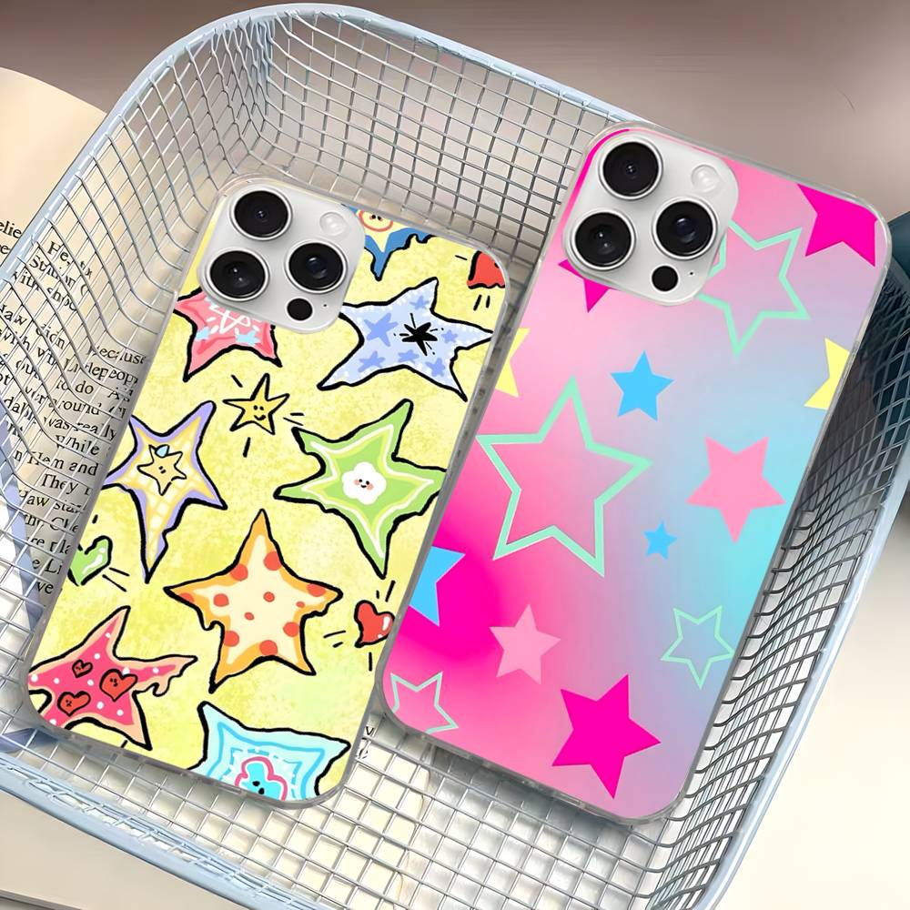 Cartoon Star For IPhone 17 16 15 14 Plus 13 12 11 Pro Max Phone Cover Back Satin Colorful Surface