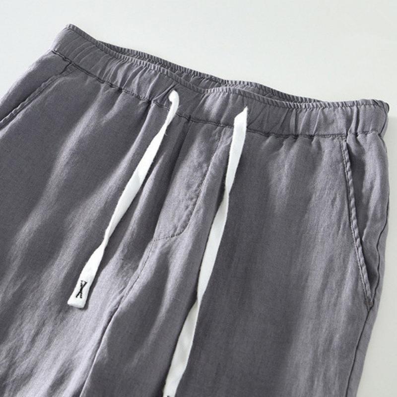 Frühling Herbst Mode Baumwolle Hanf Einfarbig Elastisch Herrenbekleidung Taille Lässig Tasche Kordelzug Schlichtheit Gerade Hose