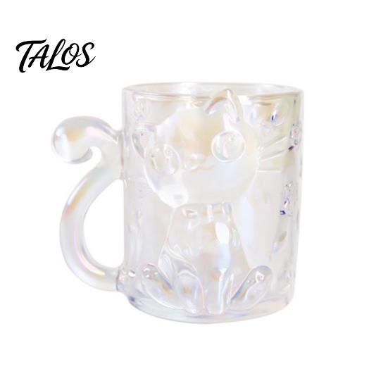 Cartoon-Katze Trinkglasbecher, Isolierter Glas-Kaffeebecher, mit Katzen-Schwanz-Griff-Design, Transparenter Becher für Heiße Kalte Getränke