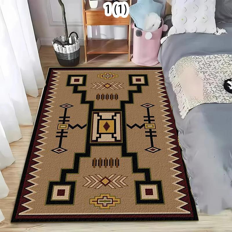 Modern Geometric Area Rug Retro Tribal Pattern Non Slip Washable Carpet Doormat for Living Room Bedroom Bohemian Home Decor