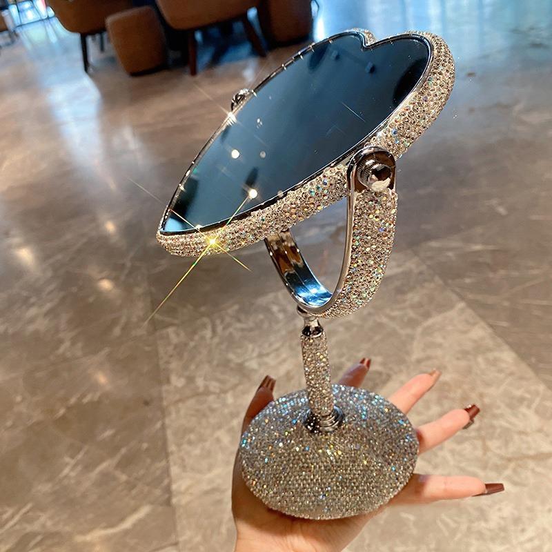 Double-sided Makeup Mirror Folding Diamond Desktop Mirrors with Handle Luxury Elegant Decorative Mirrors Home Table Ornament