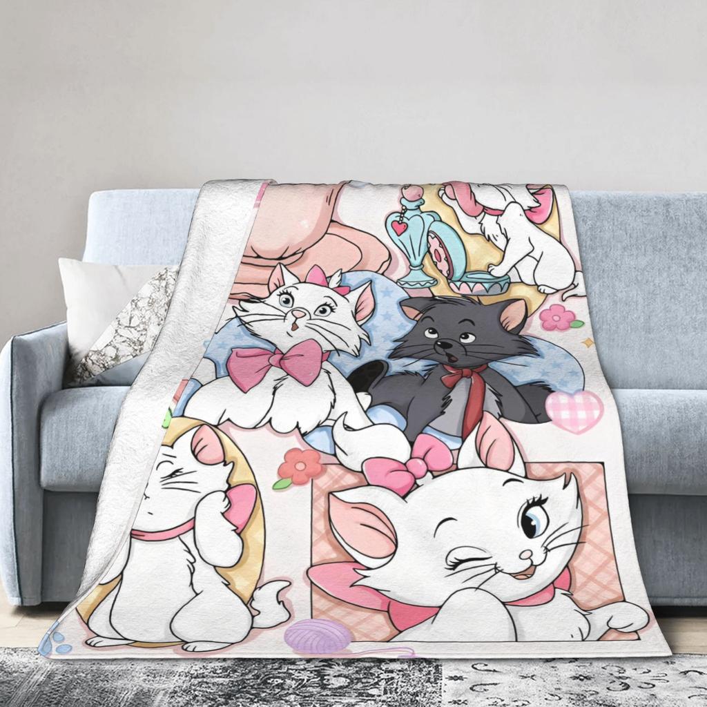 Marie Cat Aristocats Blanket Fleece Summer Air Conditioning Portable Lightweight Throw Blanket for Bed Travel Bedspread