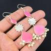 Friendship Day Deal Pink Chalcedony Stone Dangling Ethnic Earrings 925 Silver