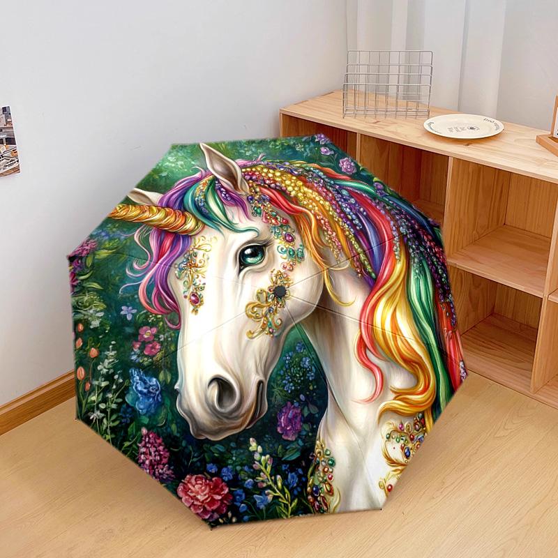 1 PC Automatic Folding Umbrella - Fantasy Unicorn Pattern, Portable & Foldable Design with 8 Ribs, Christmas Birthday Gifts