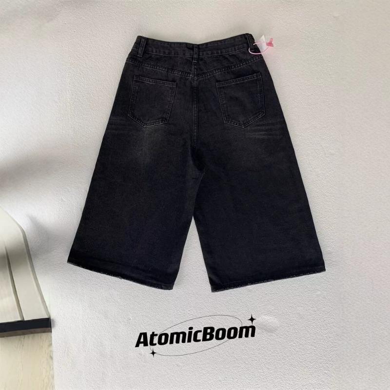 Seven-point Straight-leg Denim Shorts for Women's Summer Thin Fat MM Medium Pants, Thin Wide-leg Medium Pants