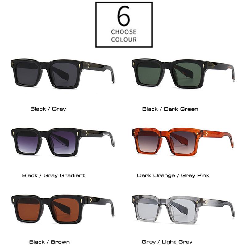 SO&EI Fashion Square Rivets Gradient Sunglasses Men Shades UV400 Vintage Dark Green Trending Women Sun Glasses