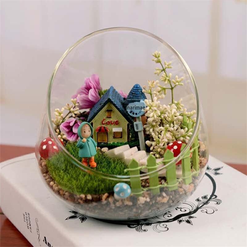 Sticlă ecologică DIY: Vază oblică din sticlă pentru micro-peisagistică, mușchi și plante suculente – meșteșuguri hidroponice cu flori