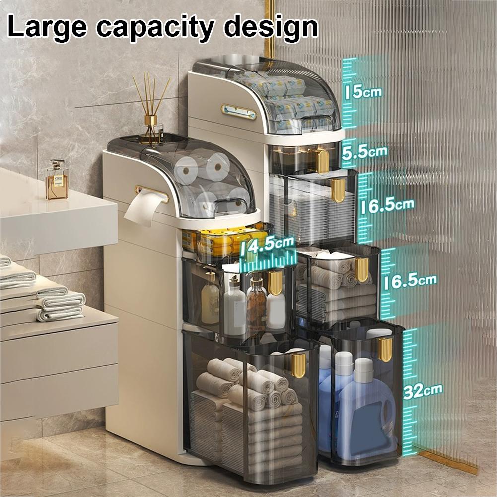3-Tiers Bathroom Storage Cabinet Installation-Free Toilet Drawer Narrow Kitchen Organizer Rack Shelves Narrow Cabinet Storage