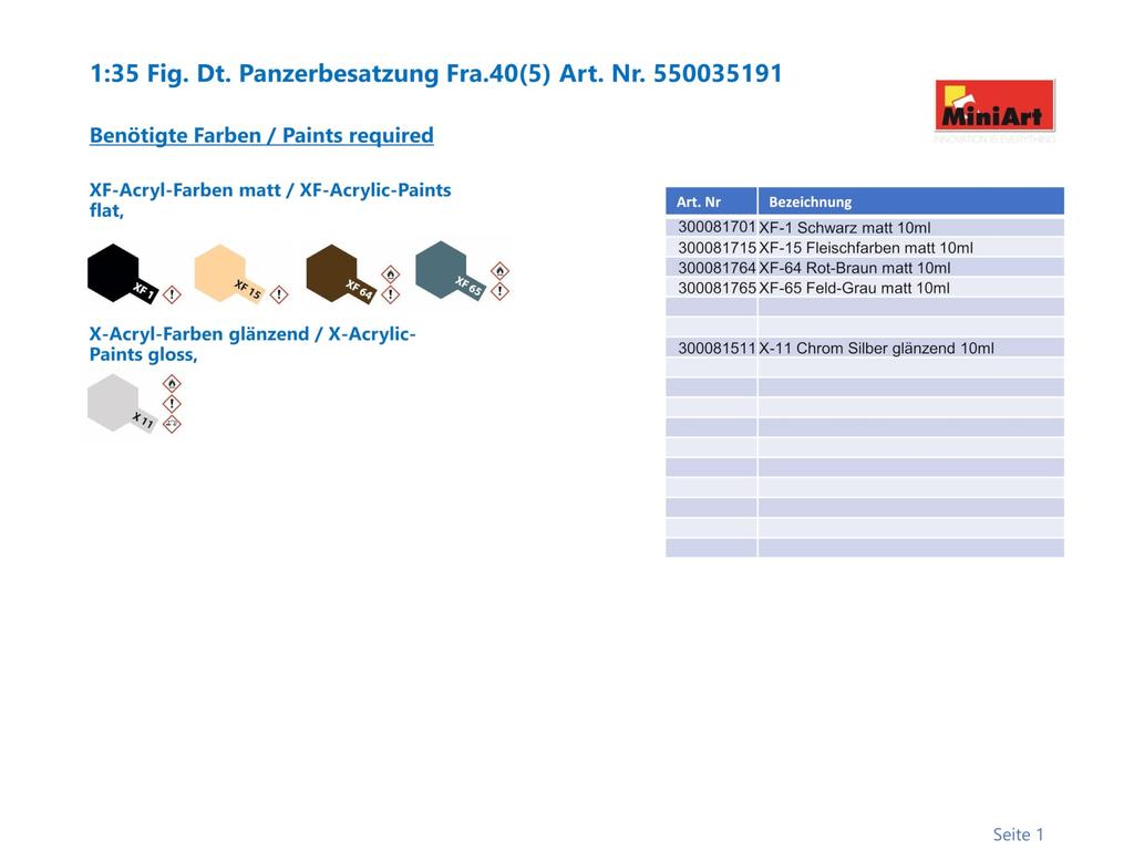 MiniArt MA35191 German Tank France Plastic Model Kit 1/35 Crew, 1940, 5-Piece