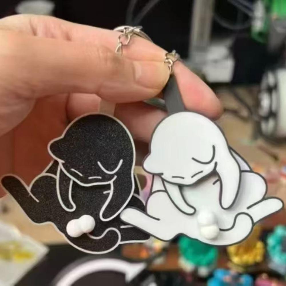 Creative Pull Play Egg Cat Keychain Fidget Toys Cute Funny Rotatable Acrylic Bag Pendant for Women Keyring Purse Bag Accessory