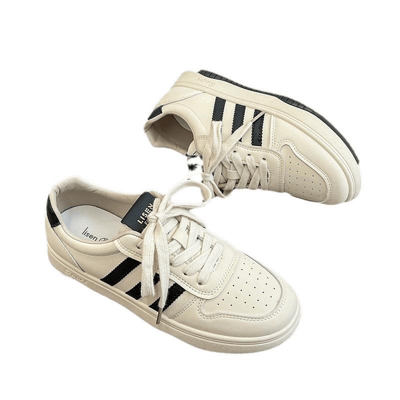 Popular Three-bar Mesh Versatile Little White Shoes Women's 2025 New Summer Retro Leather Single Shoes Sports and Leisure Board Shoes