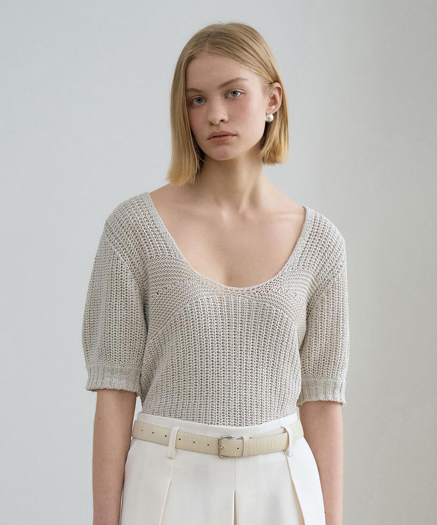 RENEJ Puff Sleeve Netted Knit