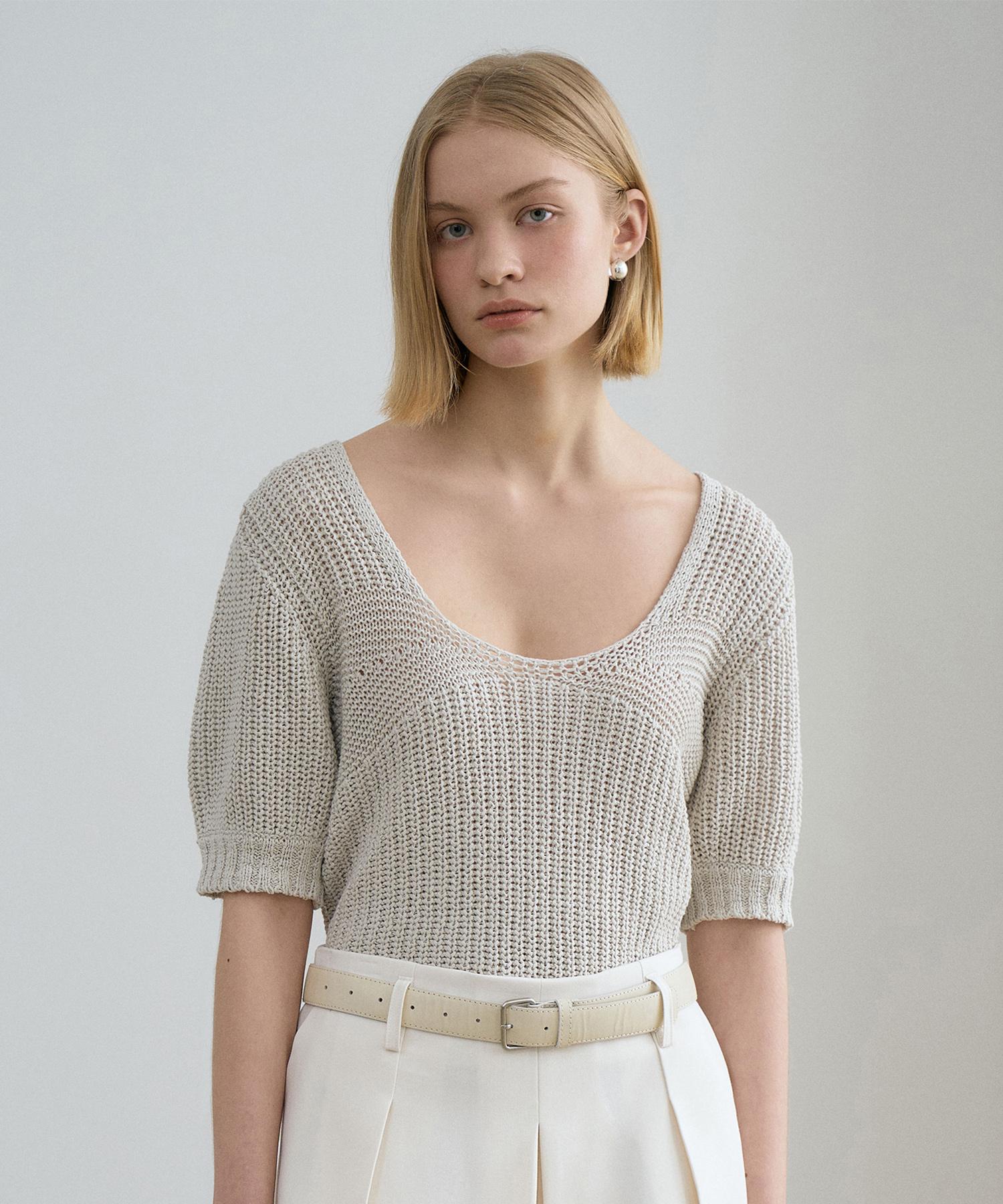 Rene J Puff Sleeve Netted Knit Ivory/Os