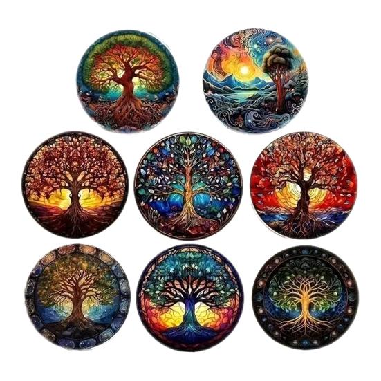 8PCS Coasters, Colorful Wood with Non-Slip Coasters, Heat Insulation Waterproof Drink Holder, for Home Office Dining Table