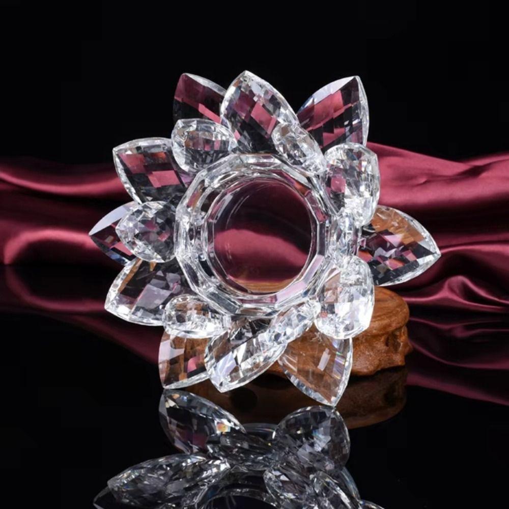 Glass Crystal Lotus Candle Holders Clear Figurines Flower Tea Light Holder  Table Centerpieces