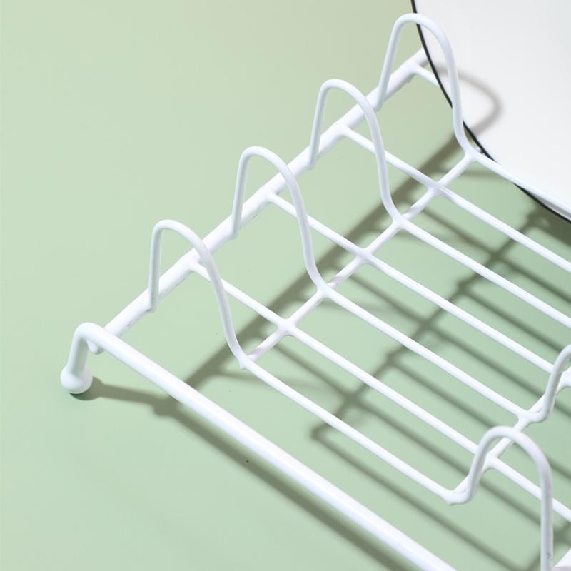 White Iron Kitchen Bowl Plates Drainer Rack Tabletop Storage Holder Drying Shelf Tray Stand For Bowls Plates Racks Holders
