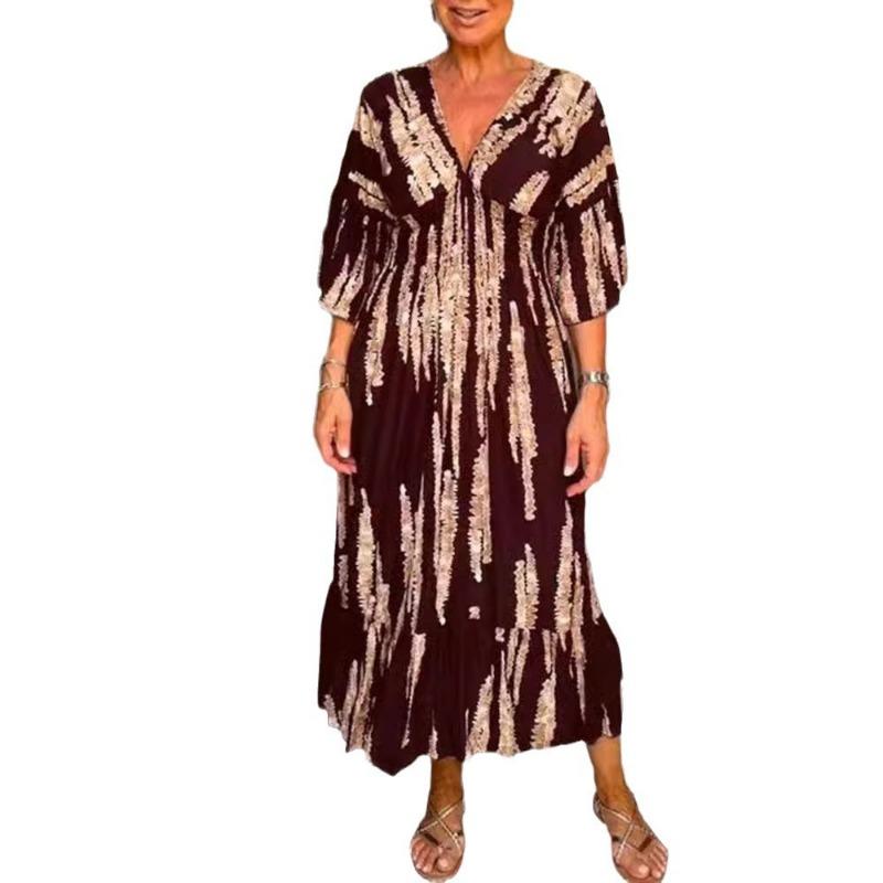 Summer Fashion V-neck Dress Women's Printed Dress Fashionable and Elegant Dress