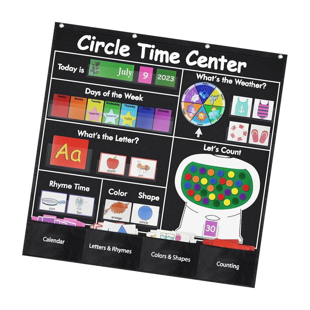 Educational Circle Time Center Pocket Chart Learning Weather Letter Number Calendar Pocket Chart for Classroom Wall