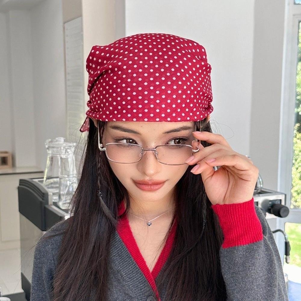 Retro Polka Dot Hair Scarf Square Imitation Silk Hair Band Thin Waist Butt Curtain Hair Tie красный