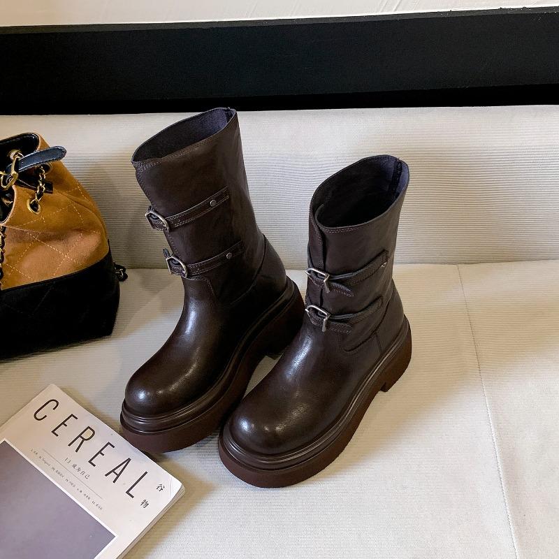 [sheii] Wu Xuanyi 6 thick-soled locomotive medium and high boots belt buckle knight short boots