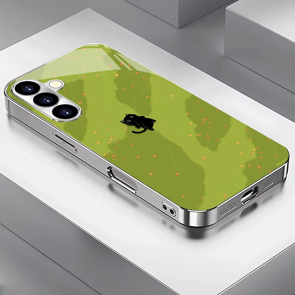 

Cat lying on green grass electroplated glass phone case suitable for Samsung GalaxyS26 S25 S24 S22 S21 S20FE/Ultra/Plusanti fall GalaxyS24FE