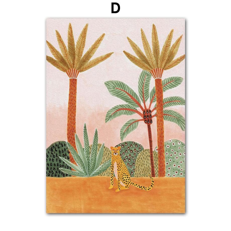 Akvarell Tropiskt Träd Giraff Elefant Boho Abstrakt Affischer Och Tryck Väggkonst Canvas Målning Bild Baby Barnrum Dekor