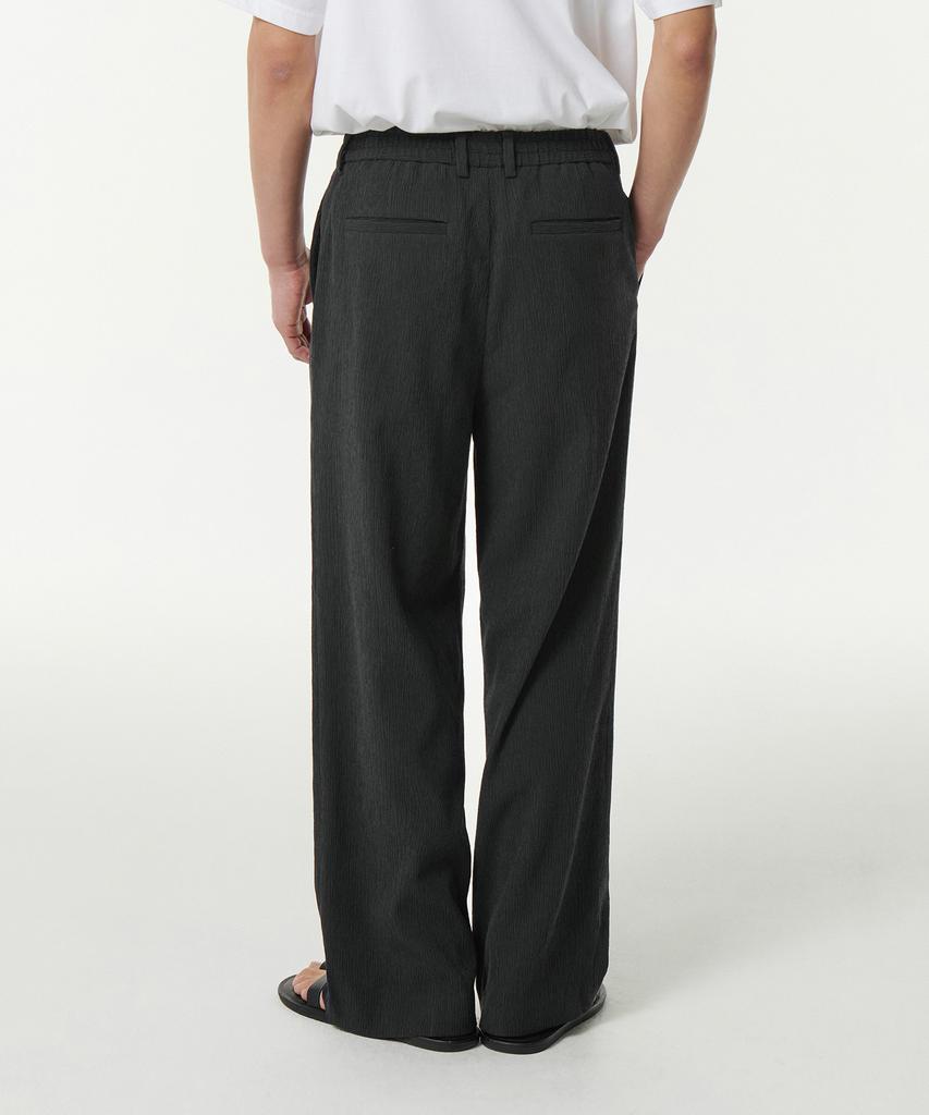 Musinsa Standard Crinkle One-Pleat Wide Elastic Pants [Dark Gray]