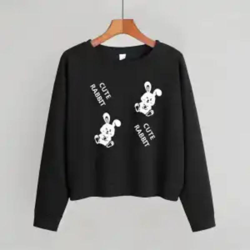 

Новый весенне-осенний модный тренд Простой принт с круглым вырезом Повседневный свитер оверсайз с длинным рукавом для студентов L чёрный