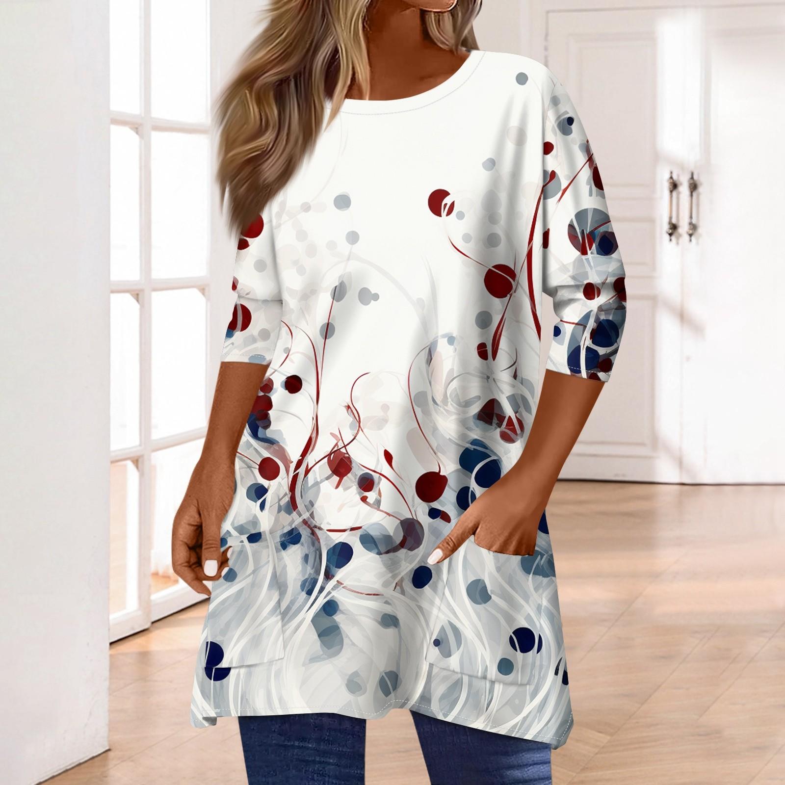 

Топы с рукавами 3/4 для женщин, футболка, повседневные топы с принтом, футболка, пуловер с круглым вырезом, блузка XL