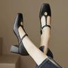 Fashion Solid Color Simple Lady Mary Jane Low-cut Shoes Spring and Summer French Camellia Metal Decoration Retro Square High Heels.