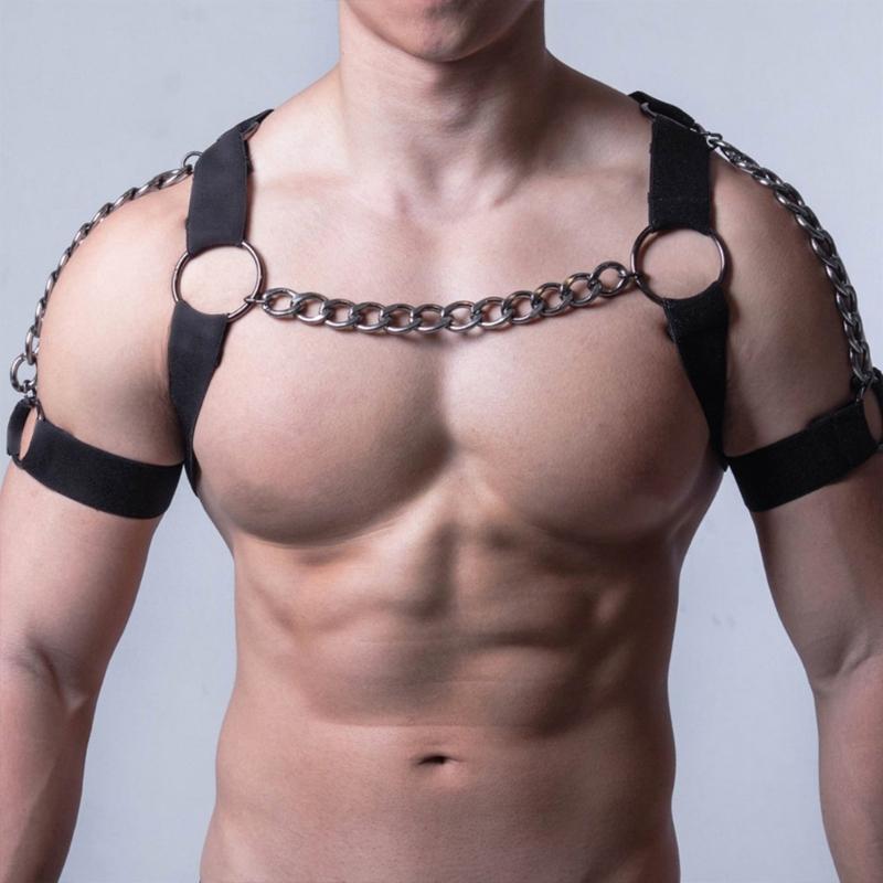 Elastic Body Chest Harness Chain Strap Leathers Punk Chain Choker Men Chest Harness Nightclub Cosplay Costume Accessory
