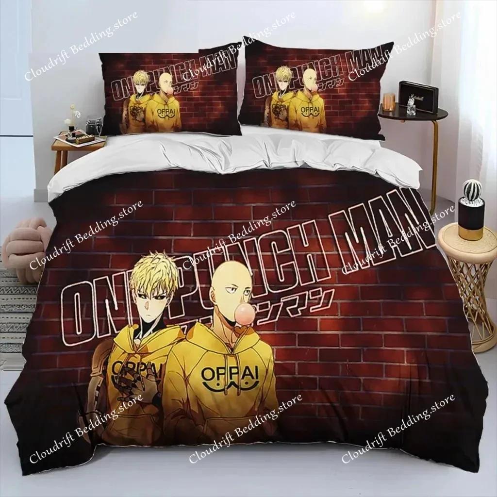 Anime One-Punch Man Saitama Bedding Set,Duvet Cover Comforter Bed Set Quilt Cover Pillowcase,King Queen Twin Size Boys Girls026