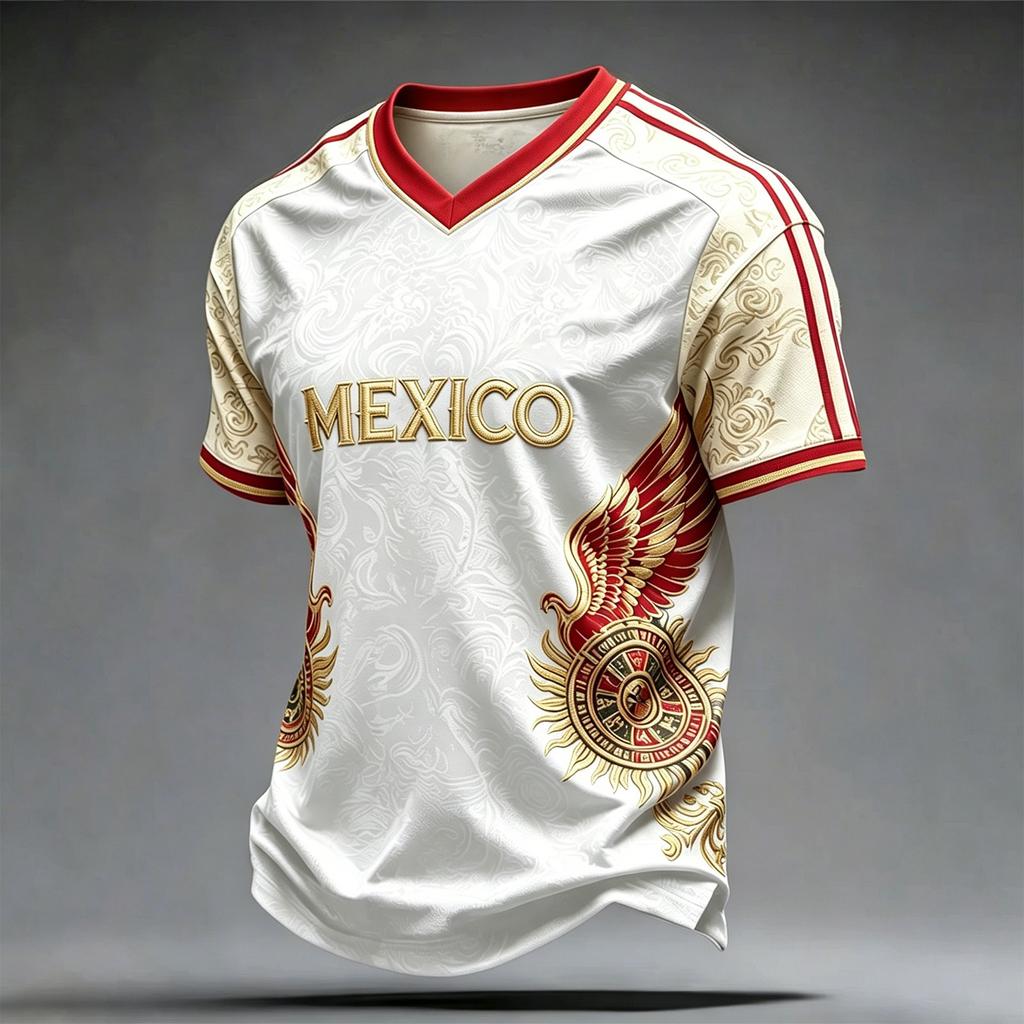 Men's Casual V-Neck Short Sleeve T-Shirt Lightweight Breathable with Mexico Letter Print