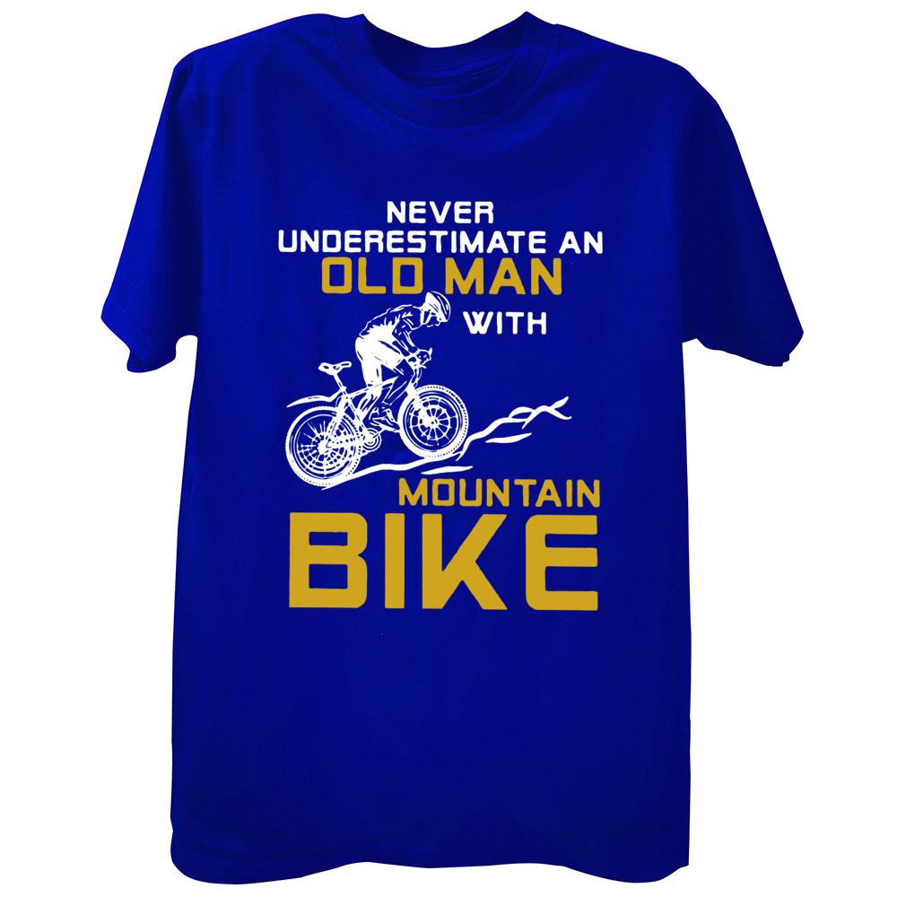 Never Underestimate An Old Unisex With A Mountain Bike T Shirt Bicycle Graphic Cotton Short Sleeve Birthday Gifts TshirtF