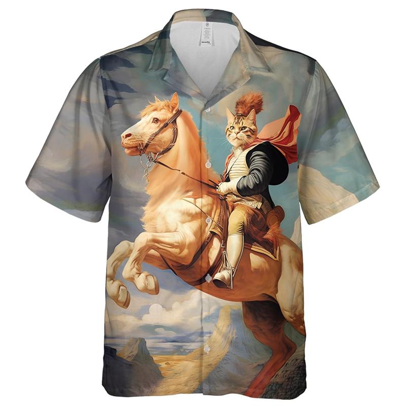 Camisas de Hombre con Estampado 3D de Gato Divertido Animal Ropa Hawaiana de Moda Camisa Manga Corta Blusas Casuales Abotonadura Sencilla Tops de Hombre con Gatos