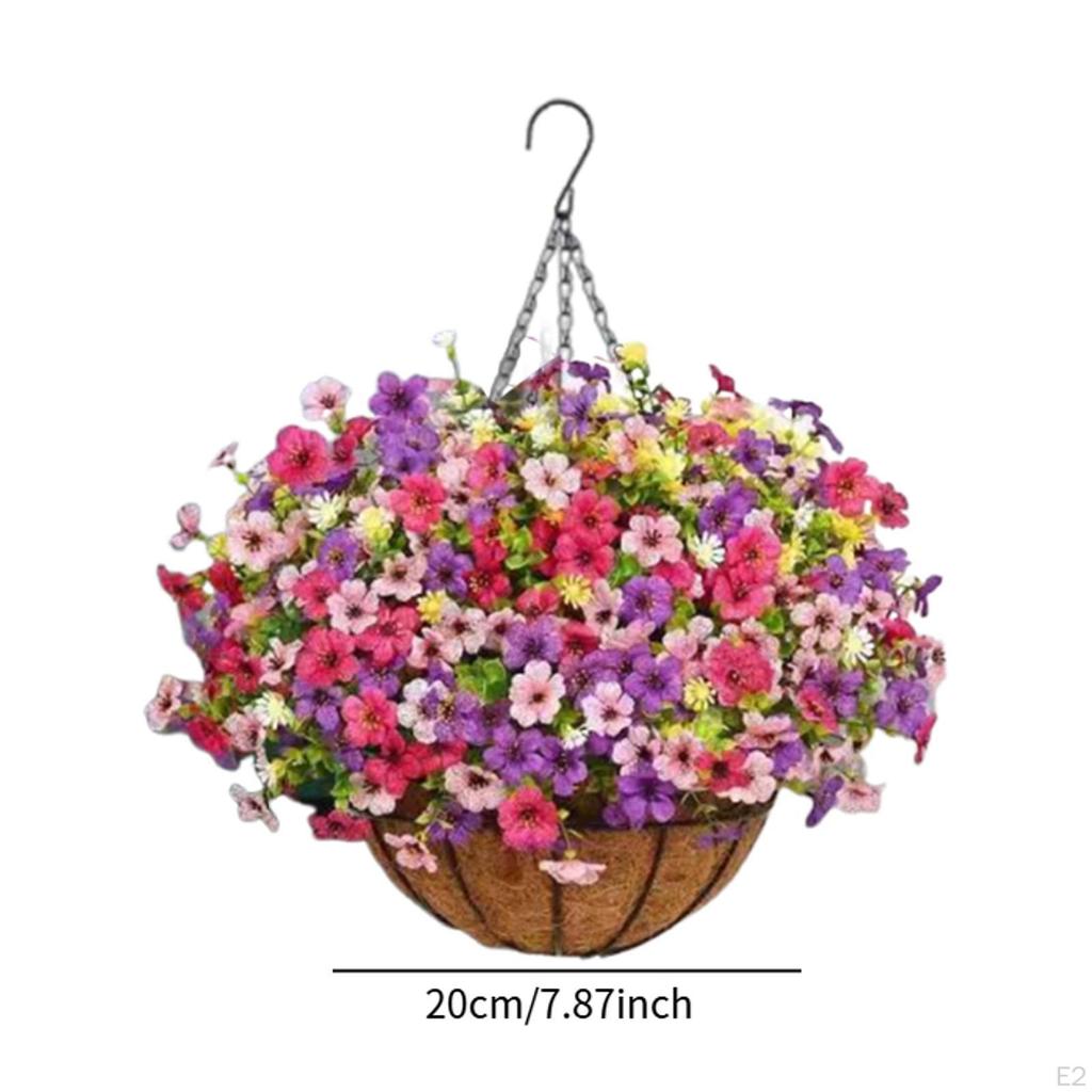 Artificial Flowers Basket DIY Chain Flowerpot Fake Hanging Plant for Porch Deck Yard Decoration