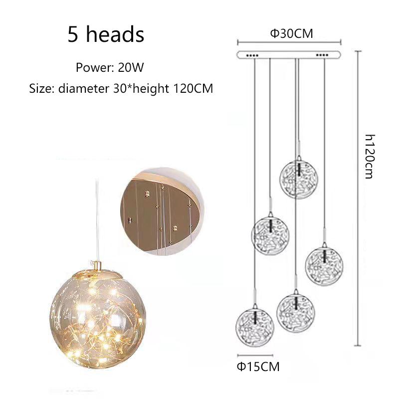 Modern LED Chandelier Glass Ball Dimmable Pendant Lamp for Staircase Living Room Home Decor Suspension Lighting Design Lusters